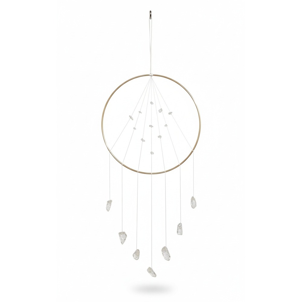 Boho Clear Quartz Crystal Dreamcatcher Wall Hanging Hoop‎ Ornament 21 Inch